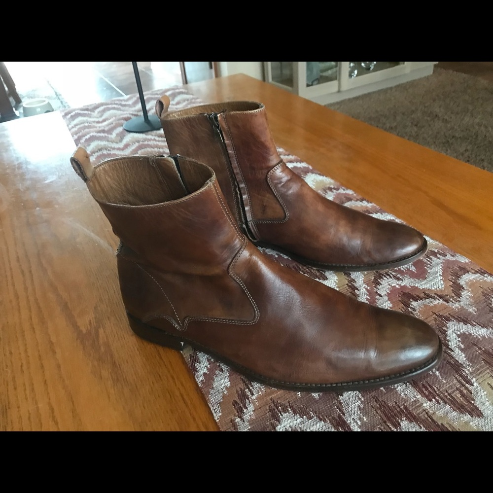John Varvatos Brown Side Zip Boots - Picture 1 of 4